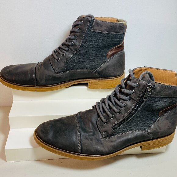 MENS 10.5M Sonoma GoodsForLife Ankle Boots Side-Zip/Lace-Up,Leather/Textile,Gray - Picture 1 of 8